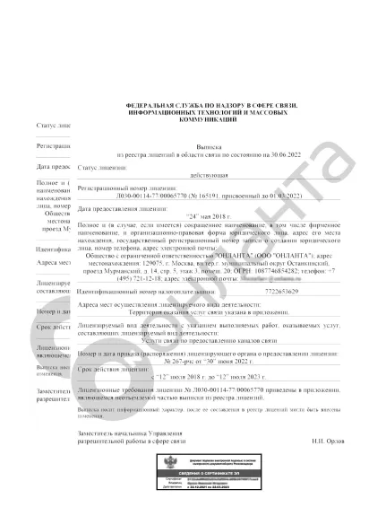 Роскомнадзор - услуги связи по предоставлению каналов связи